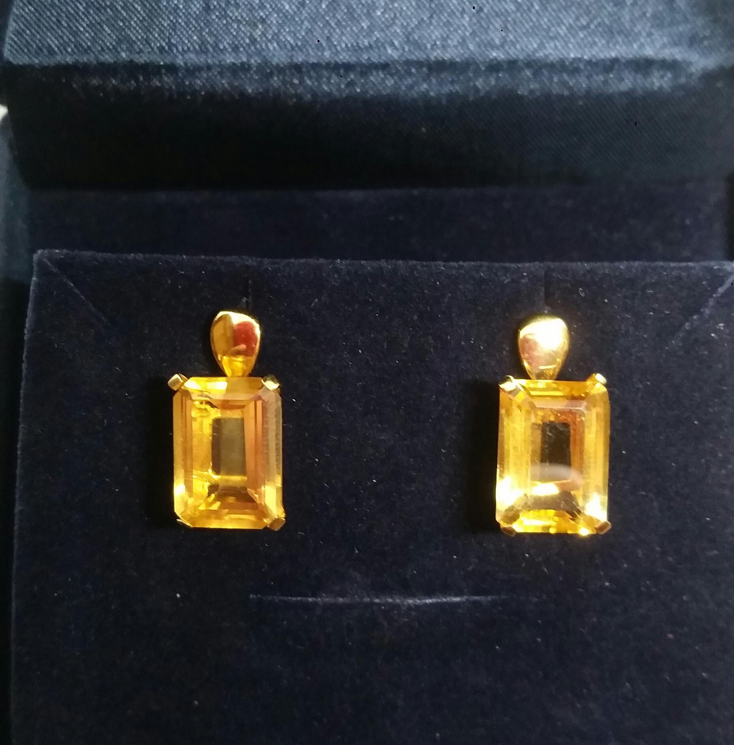 Faceted Golden Citrine Octagon Shape 14 Karat Yellow Gold Stud Earrings In Good Condition In Bangkok, TH