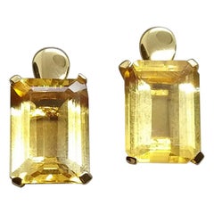 Faceted Golden Citrine Octagon Shape 14 Karat Yellow Gold Stud Earrings