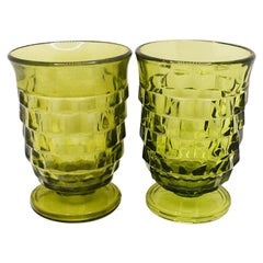 Facettierte Eisbecher aus grünem Glas, 2er-Set