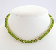 Faceted Green Peridot Rondel Beaded Necklace with 18 Carat Rose Gold
