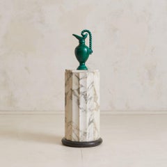Faceted Grey + Ivory Marble Pedestal with Pentagonal Top, 1970s