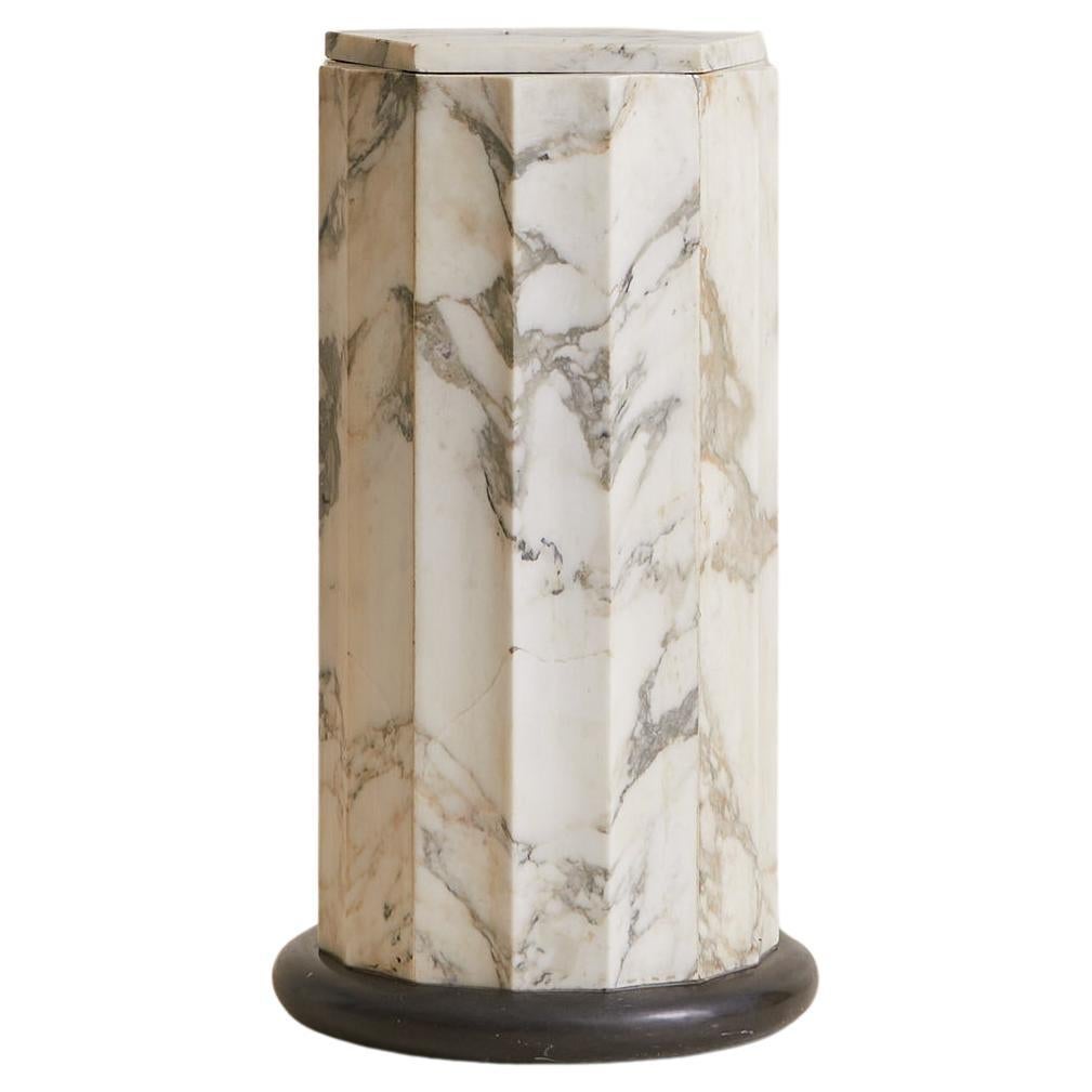 Faceted Grey + Ivory Marble Pedestal with Pentagonal Top, 1970s