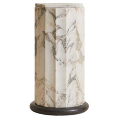 Faceted Grey + Ivory Marble Pedestal with Pentagonal Top, 1970s