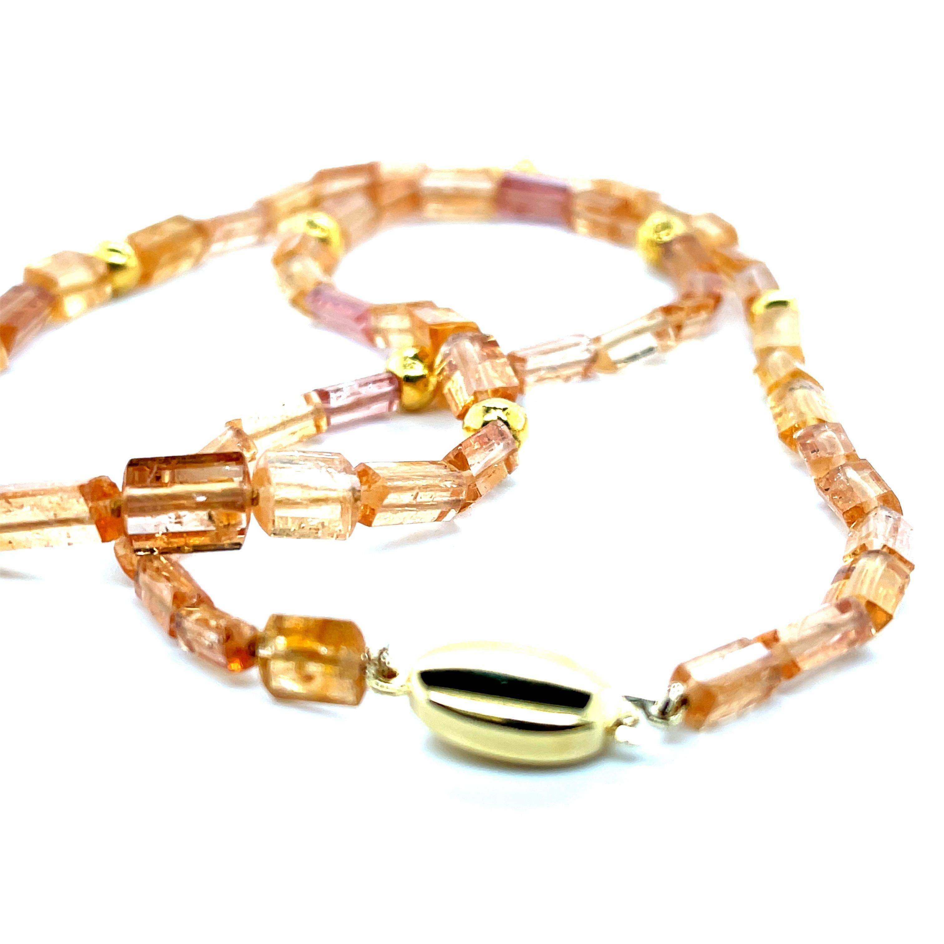 Artisan Faceted Imperial Topaz Beaded Necklace with Yellow Gold Spacers, 20.5 Inches For Sale