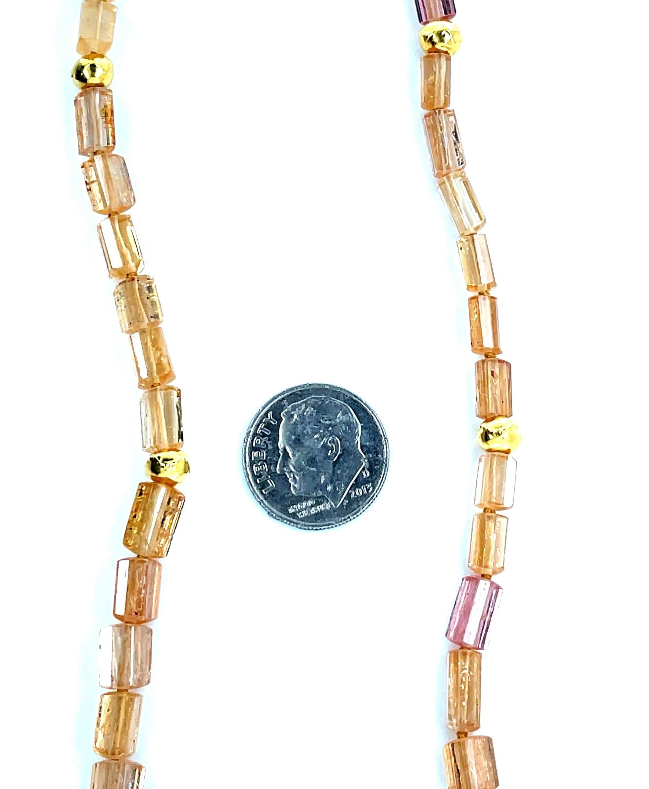 Faceted Imperial Topaz Beaded Necklace with Yellow Gold Spacers, 20.5 Inches In New Condition For Sale In Los Angeles, CA