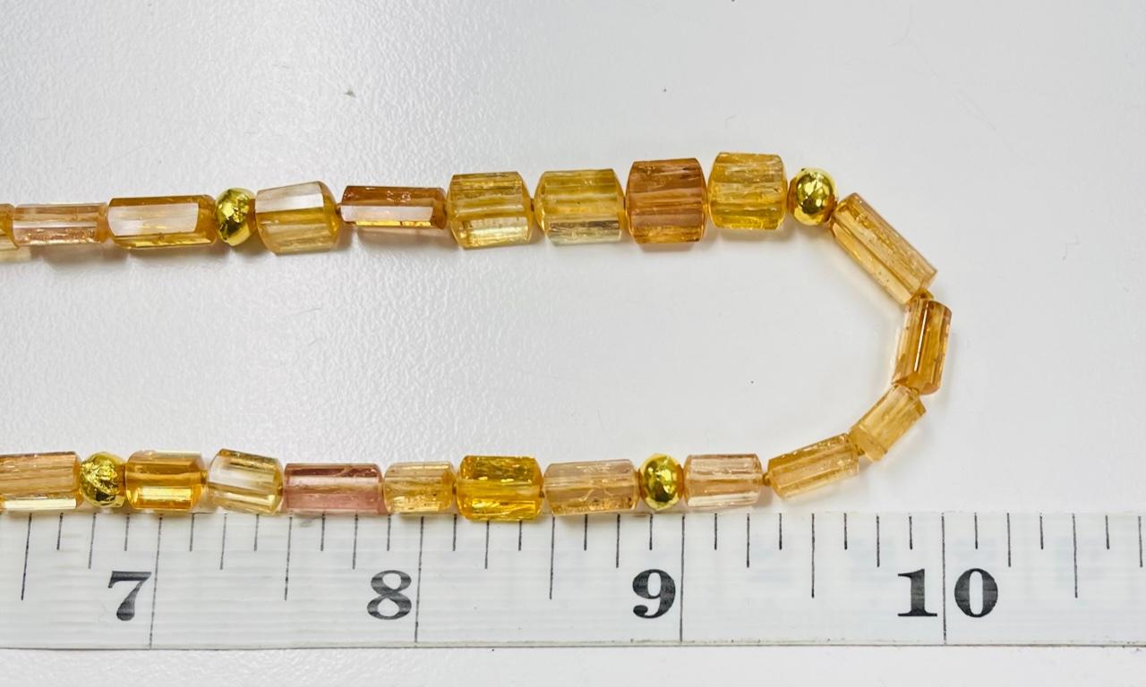 Women's or Men's Faceted Imperial Topaz Beaded Necklace with Yellow Gold Spacers, 20.5 Inches For Sale