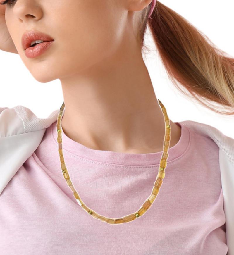 Faceted Imperial Topaz Beaded Necklace with Yellow Gold Spacers, 20.5 Inches For Sale 1