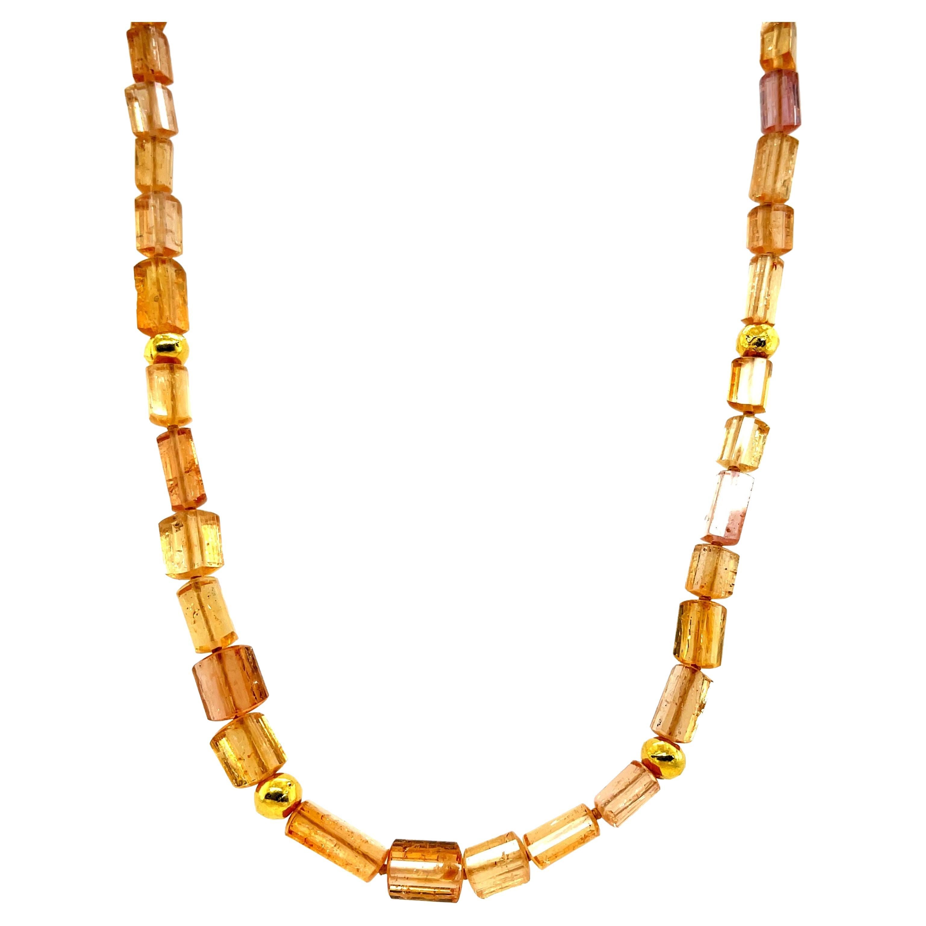 Faceted Imperial Topaz Beaded Necklace with Yellow Gold Spacers, 20.5 Inches For Sale