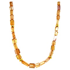 Faceted Imperial Topaz Beaded Necklace with Yellow Gold Spacers, 20.5 Inches