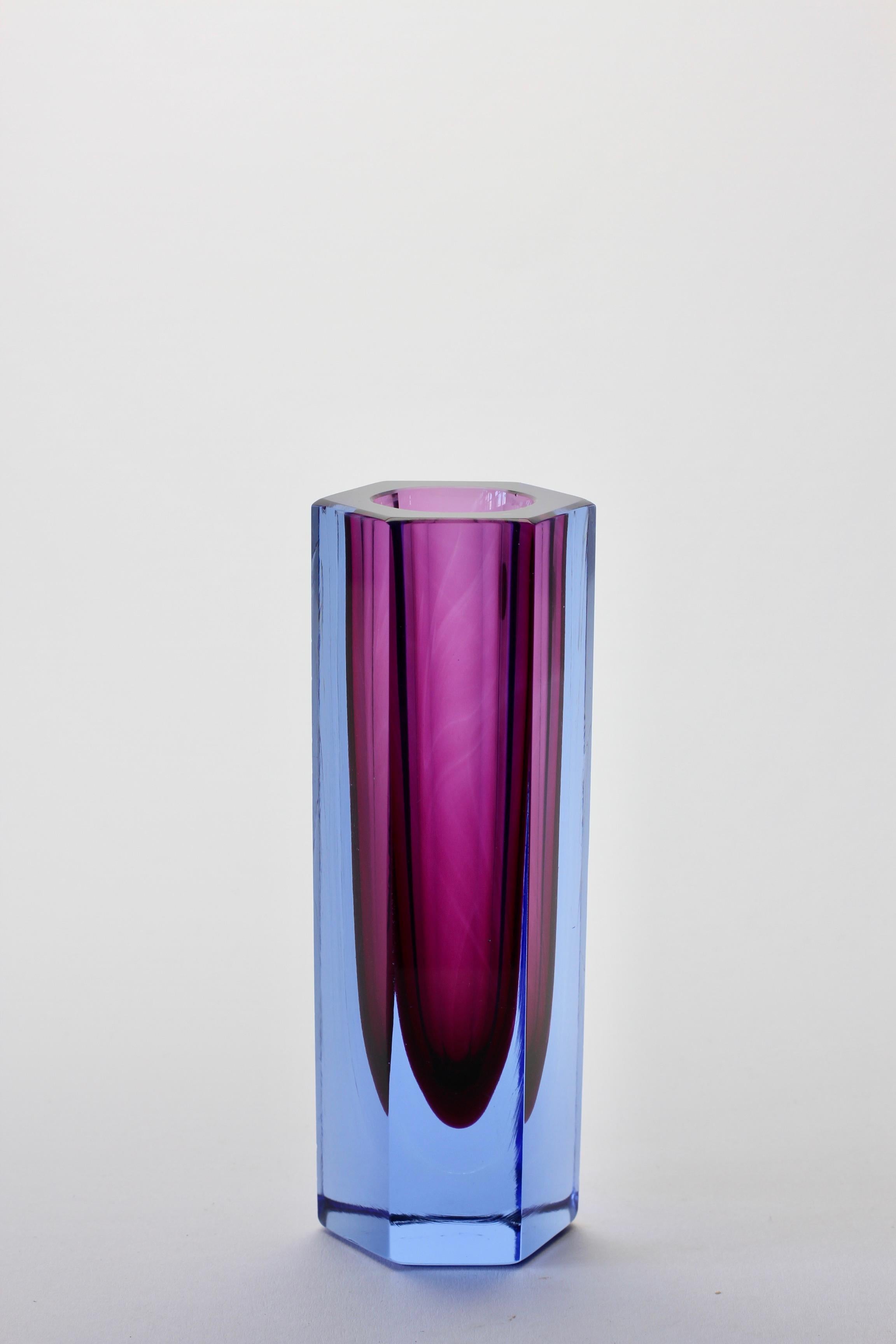 Murano Glass Faceted Italian Murano Purple and Blue 'Sommerso' Glass Vase, circa 1960-1969