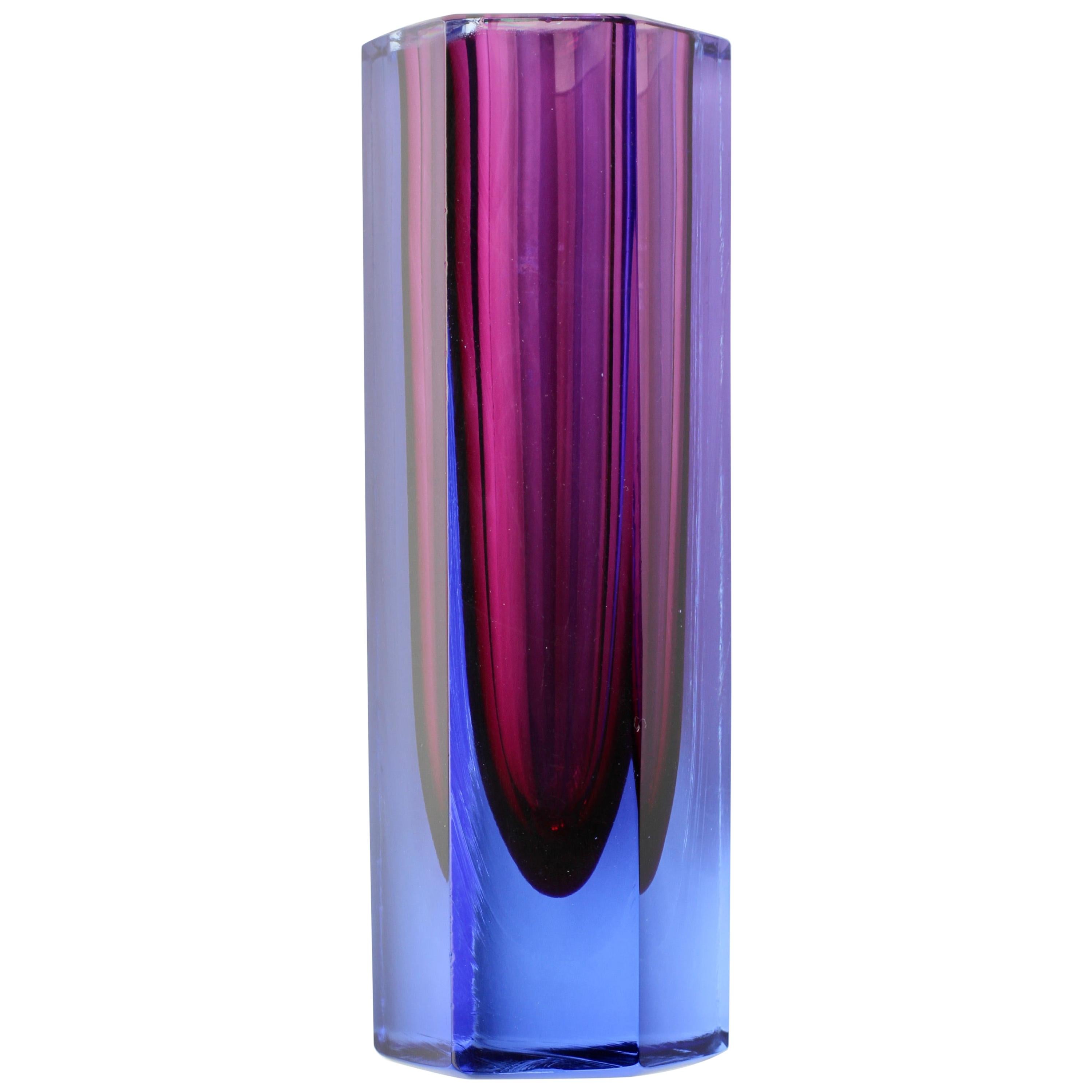 Faceted Italian Murano Purple and Blue 'Sommerso' Glass Vase, circa 1960-1969