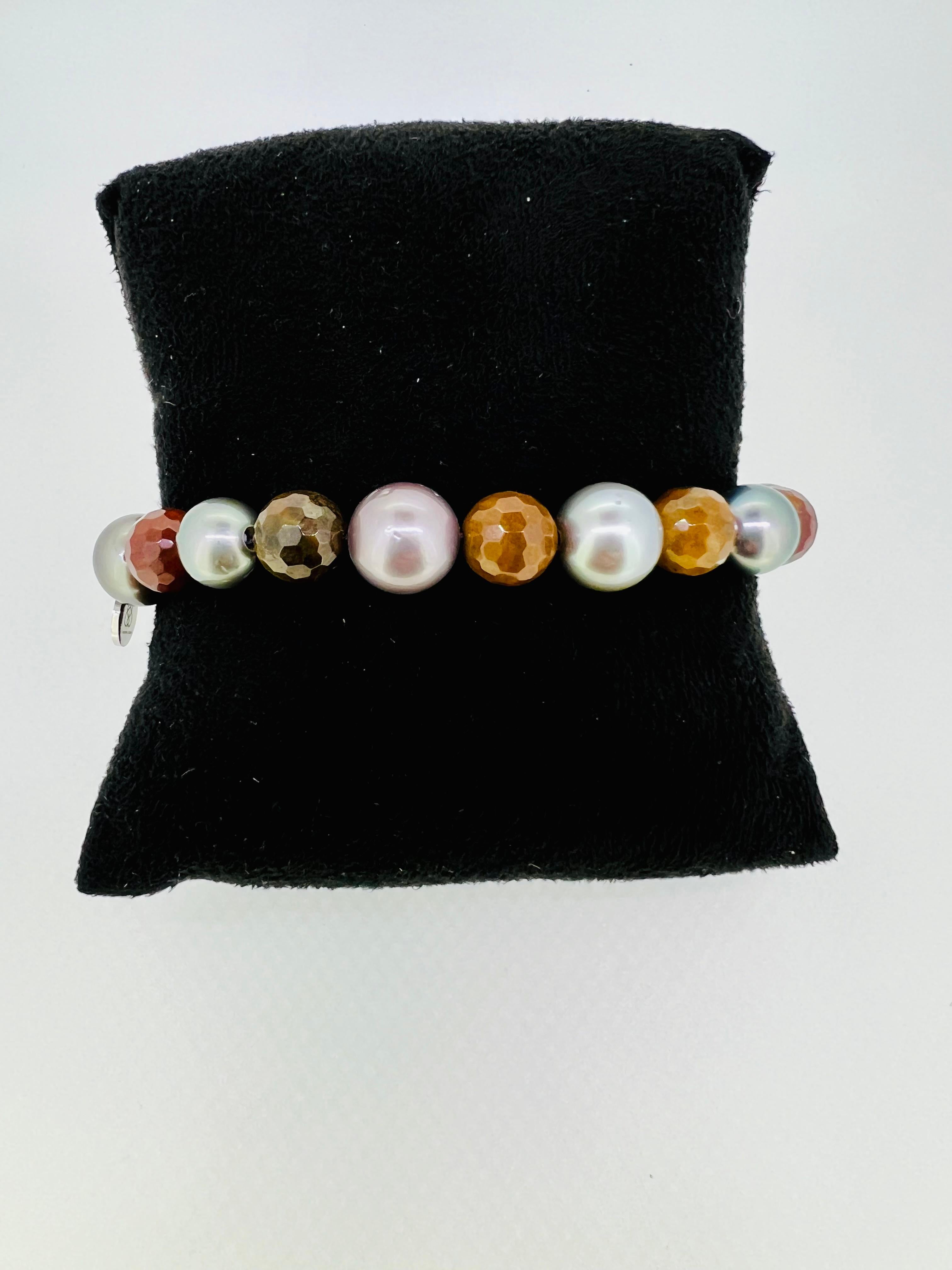 Facettierte Jaspis-Perlen & Tahiti-Perlen Herrenarmband im Angebot 1