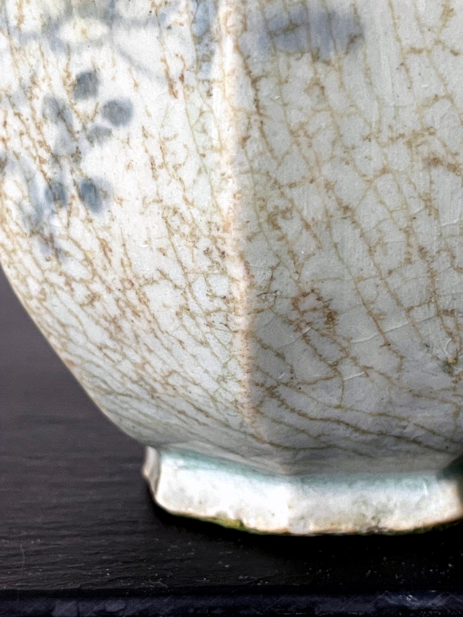 Faceted Korean Ceramic Celadon Jar Joseon Dynasty For Sale 3