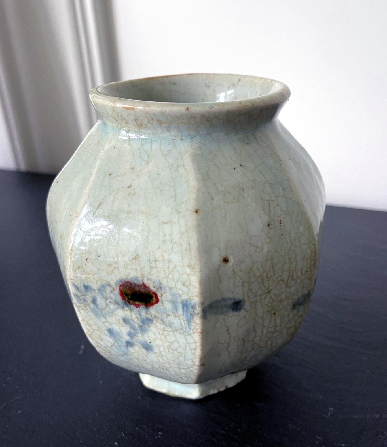 Faceted Korean Ceramic Celadon Jar Joseon Dynasty For Sale 6