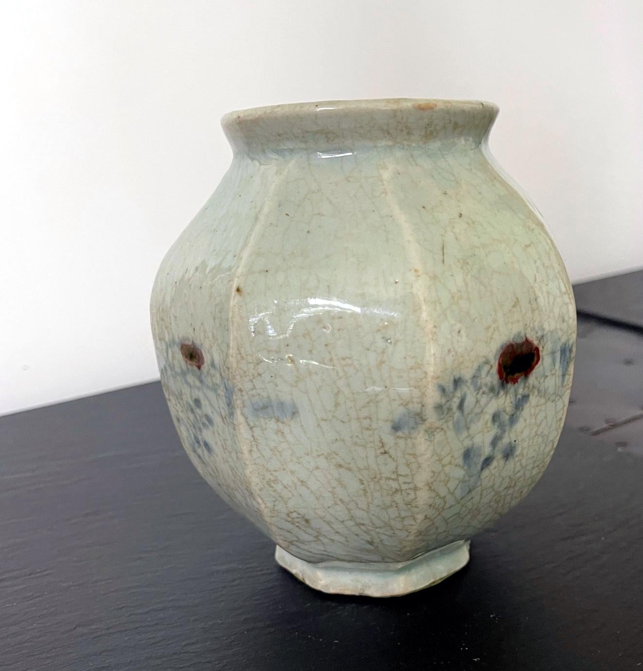 Faceted Korean Ceramic Celadon Jar Joseon Dynasty For Sale 7
