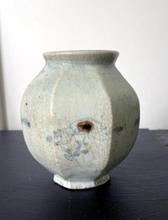 Faceted Korean Ceramic Celadon Jar Joseon Dynasty
