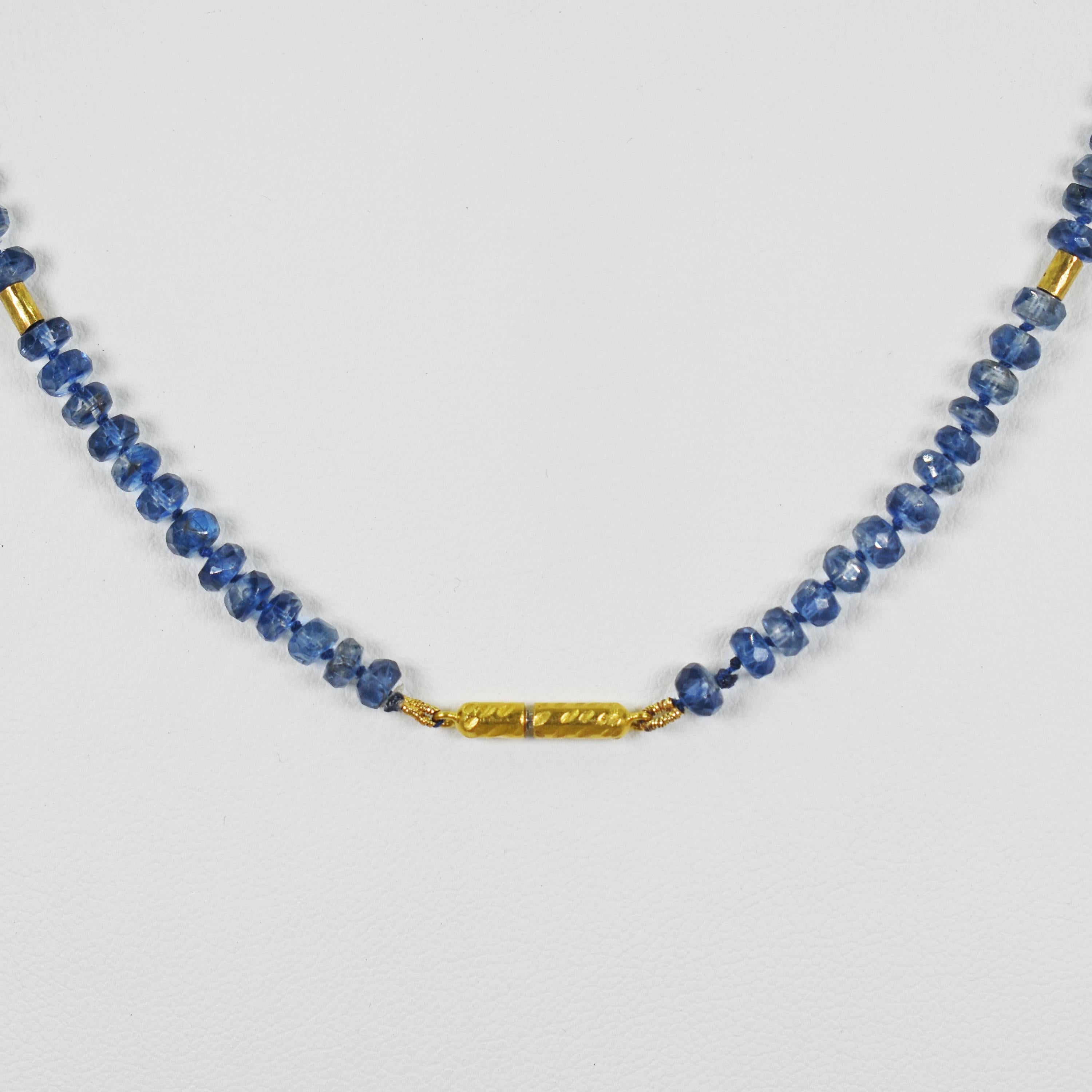 Contemporary Faceted Kyanite & Diamond 22 Karat Gold Charm Beaded Necklace For Sale