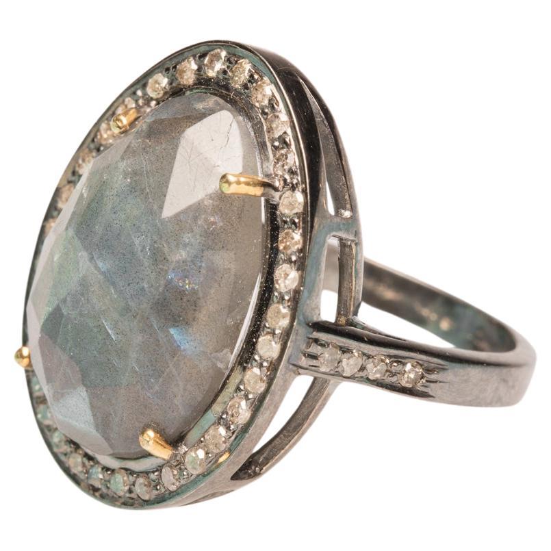 Faceted Labradorite and Diamond Cocktail Ring