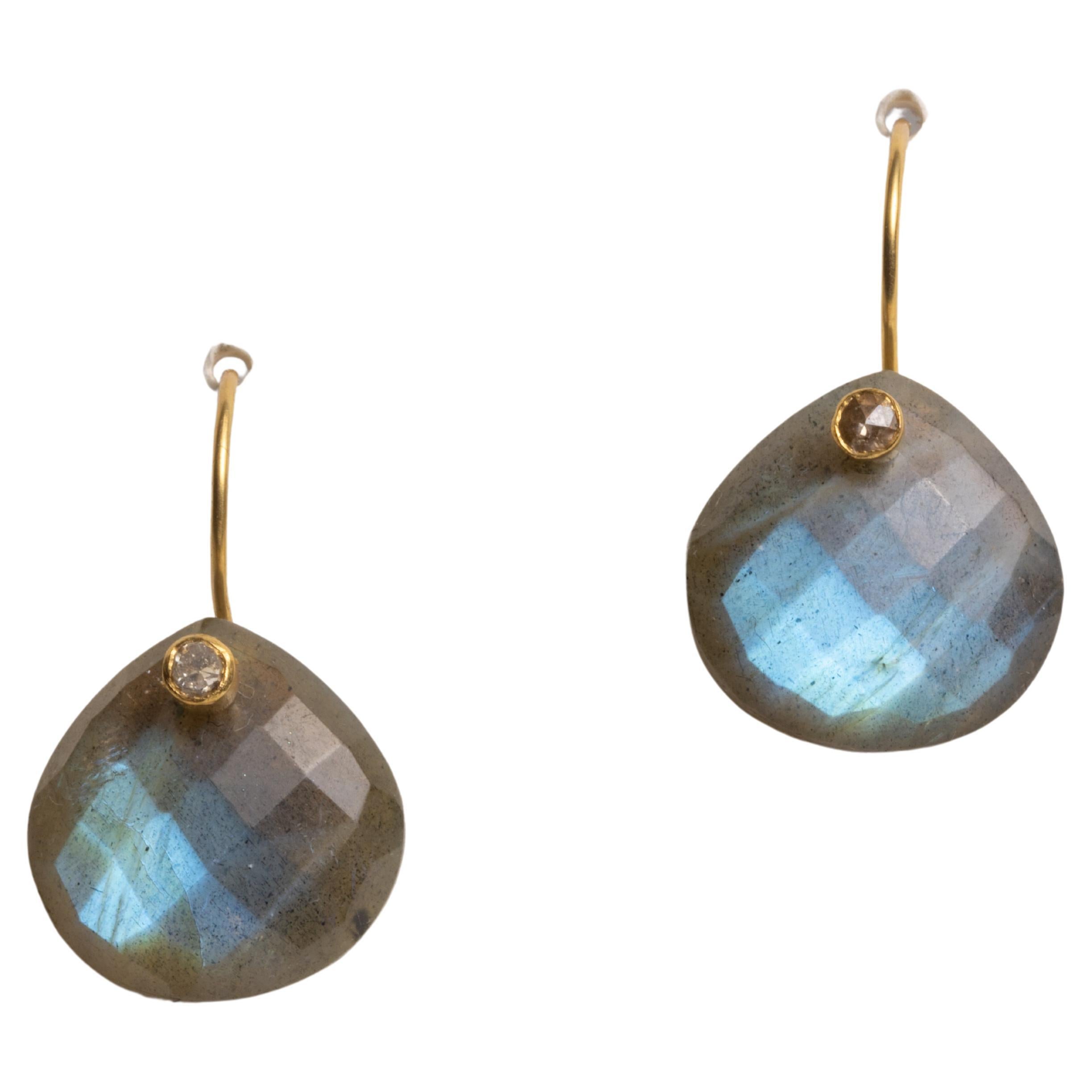 Faceted Labradorite and Diamond Drop Earrings