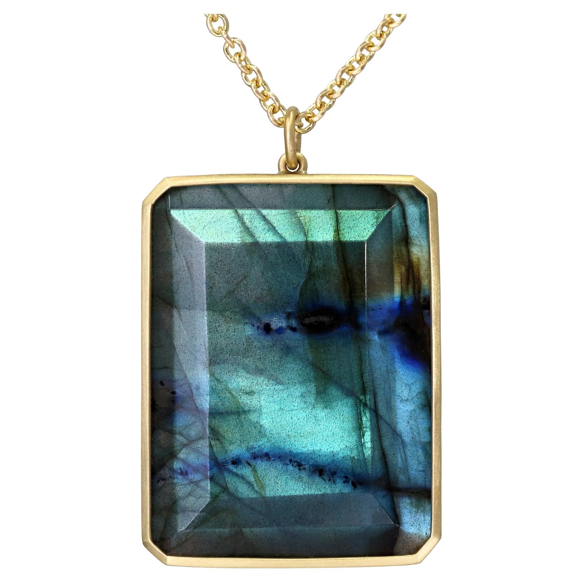 Faceted Labradorite Octagon One of a Kind Pendant Necklace, Lola Brooks 2022