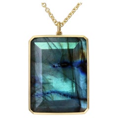 Faceted Labradorite Octagon One of a Kind Pendant Necklace, Lola Brooks 2022