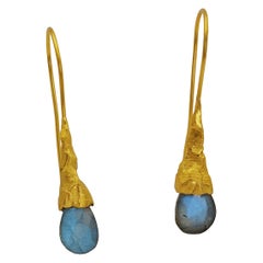 Labradorite Silver 24K Gold Plate Contemporary Modern Hand Made Aritst Earrings