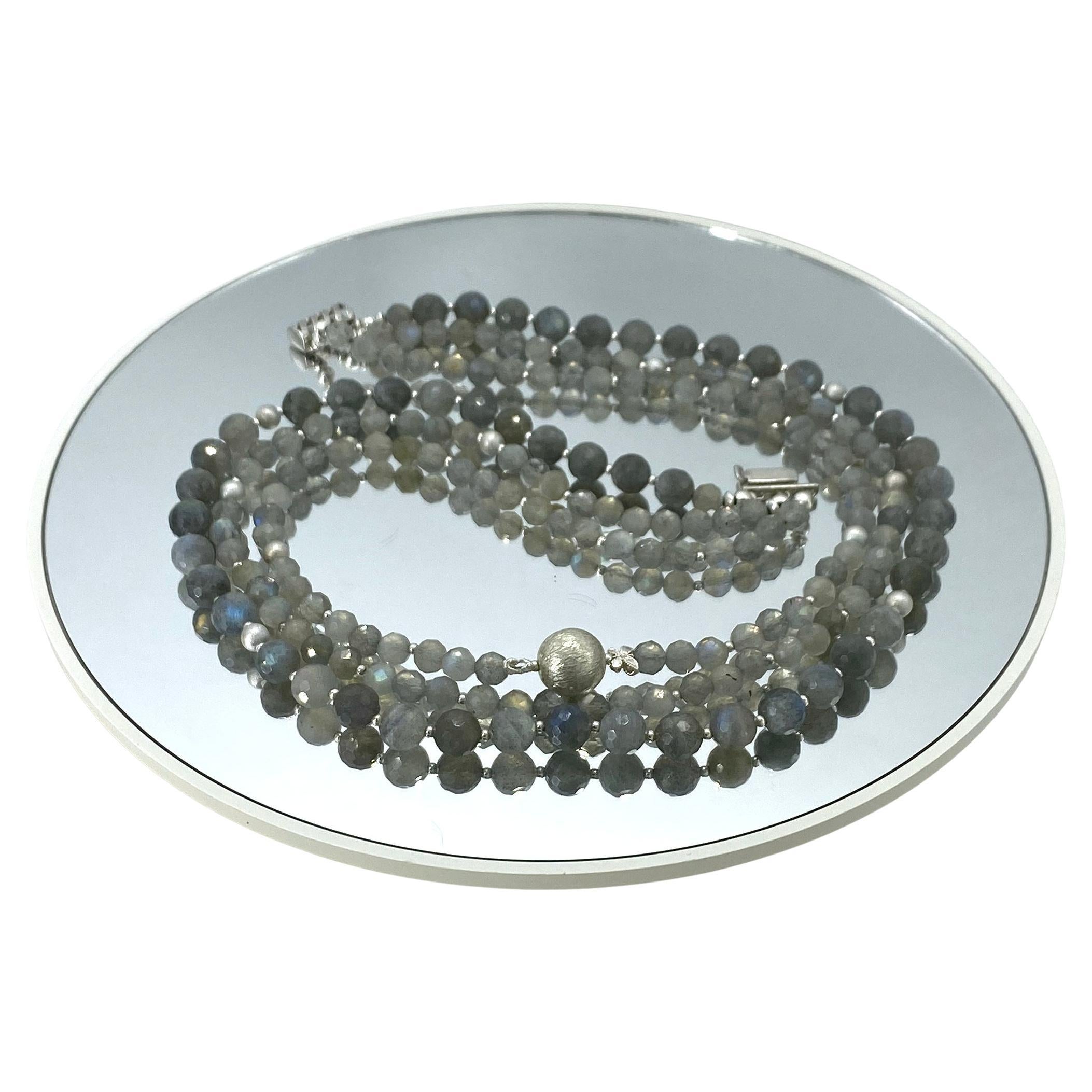 Perlina Collana a tre fili in labradorite sfaccettata e argento sterling in vendita