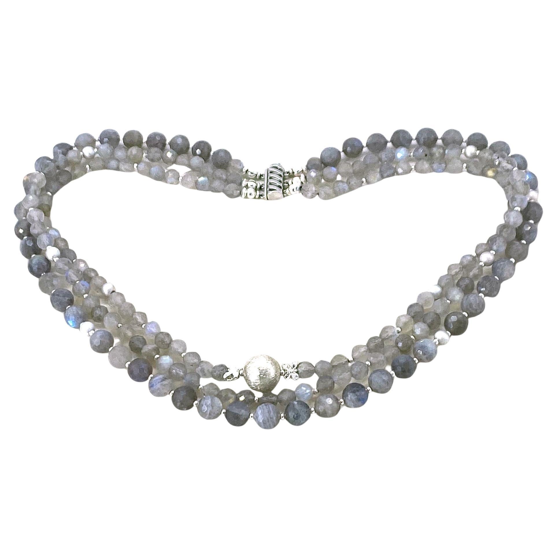 Collar de tres vueltas de labradorita facetada y plata de ley en Nuevo estado para la venta en Atlanta, GA