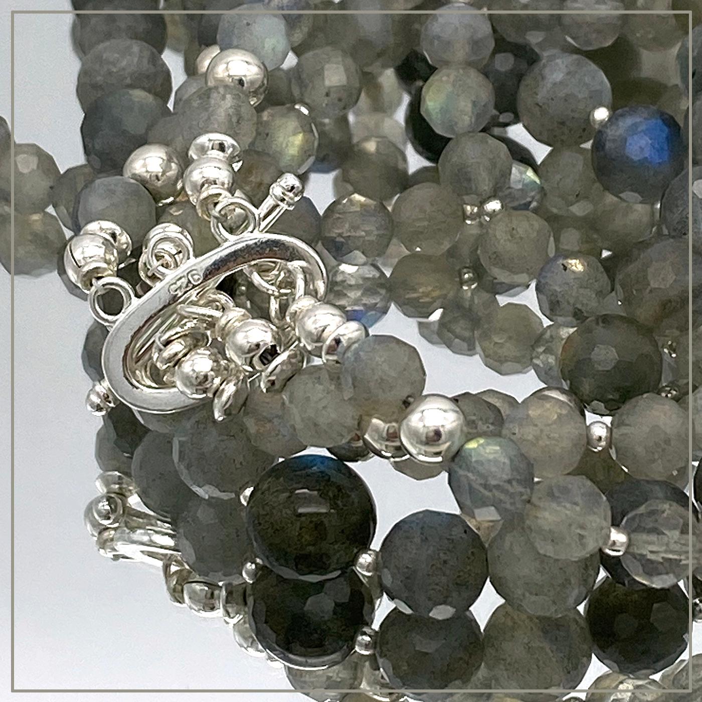 Faceted Labradorite & Sterling Silver Triple Strand Necklace For Sale 2