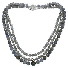 Faceted Labradorite & Sterling Silver Triple Strand Necklace