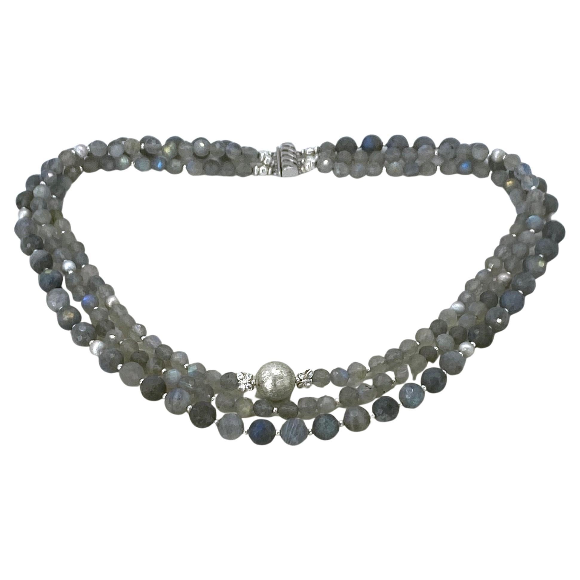 Collana a tre fili in labradorite sfaccettata e argento sterling In condizioni Nuovo in vendita a Atlanta, GA