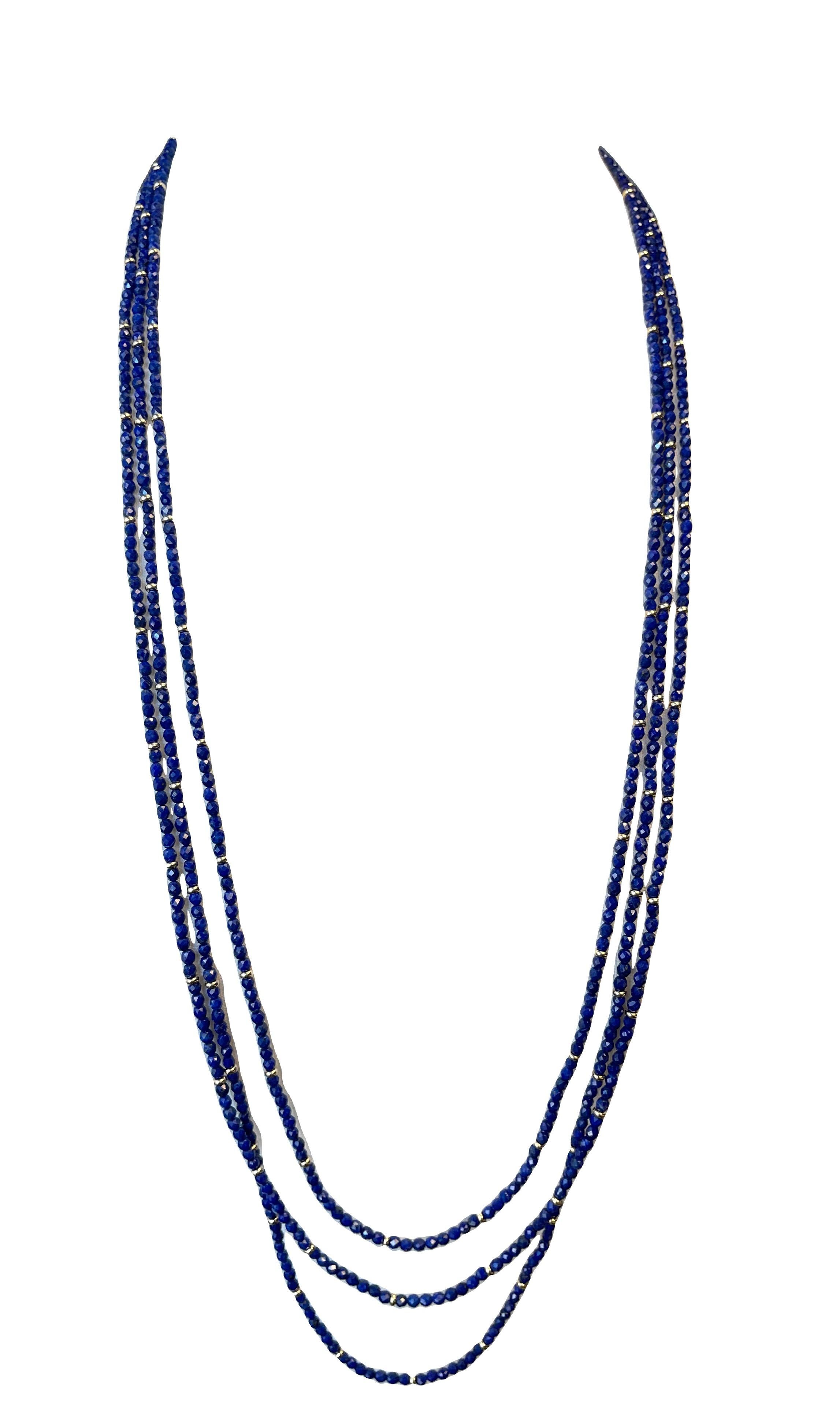 Facettierte Lapislazuli-Perlenkette mit Gelbgold-Akzenten, 32 Zoll 6