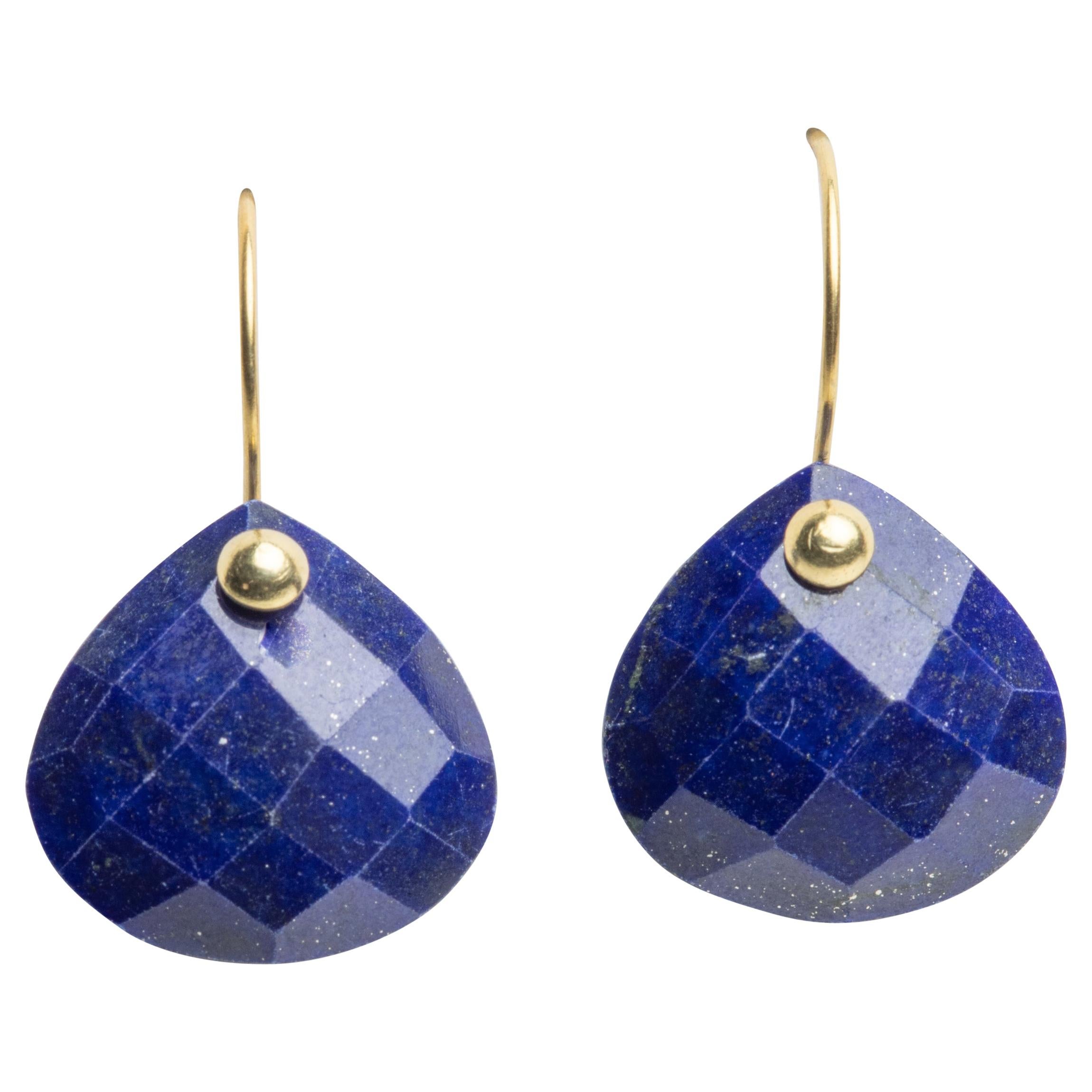 Faceted Lapis Lazuli and 18 Karat Gold Drop Earrings For Sale