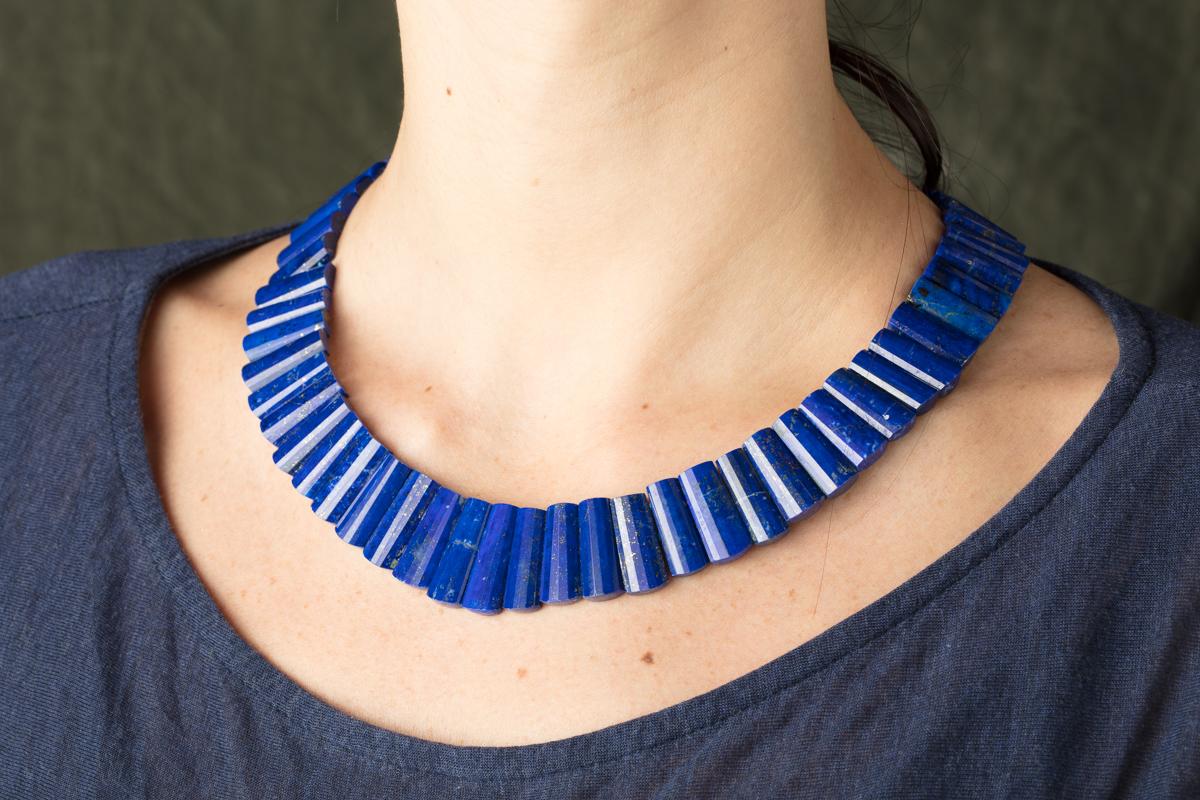 Faceted Lapis Lazuli Beaded Necklace by Deborah Lockhart Phillips In Excellent Condition In Nantucket, MA