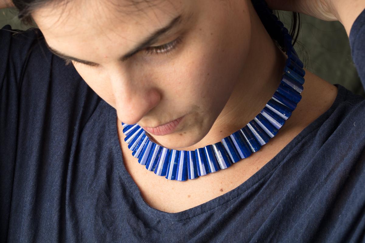 Women's or Men's Faceted Lapis Lazuli Beaded Necklace by Deborah Lockhart Phillips