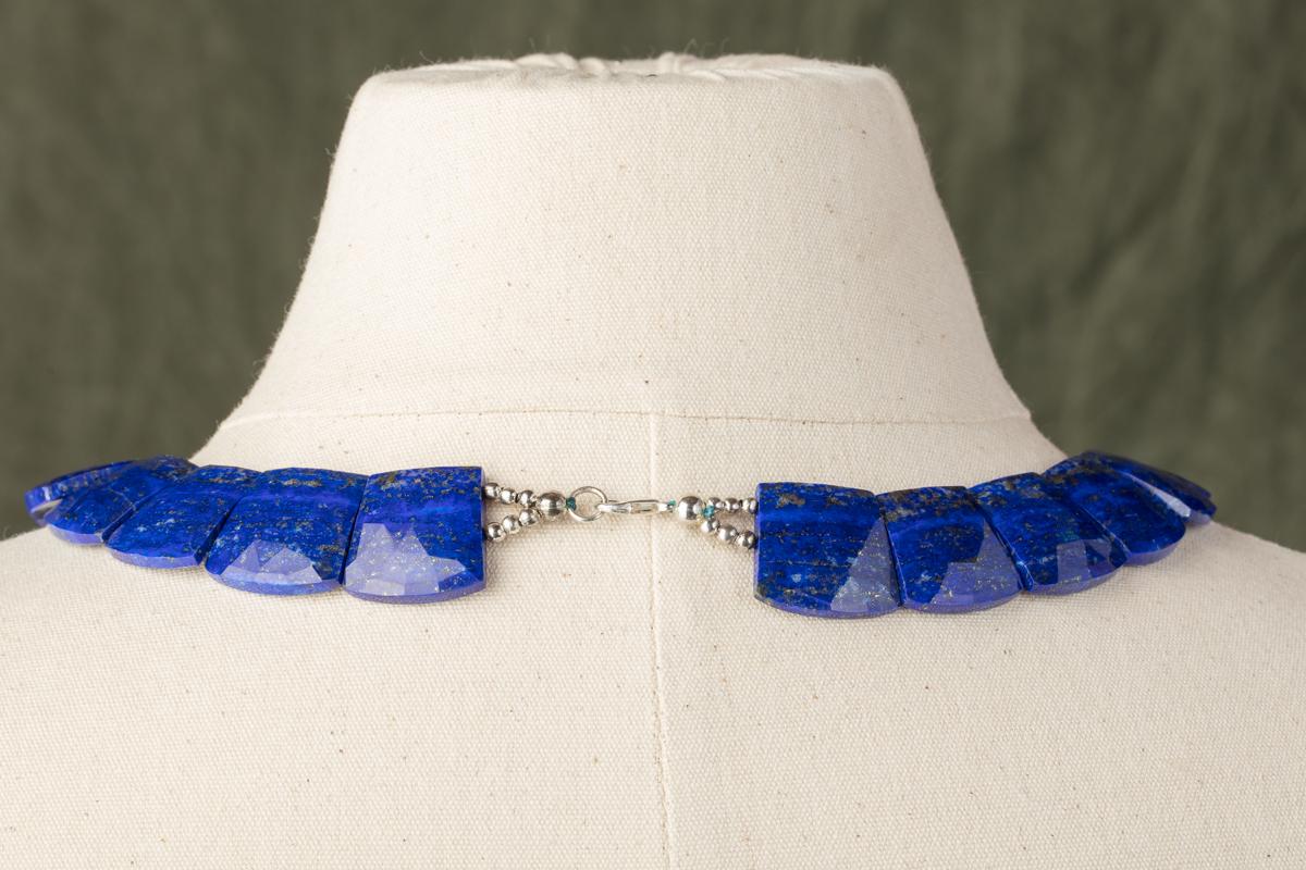 Faceted Lapis Lazuli Necklace with Sterling Silver Clasp In Excellent Condition In Nantucket, MA