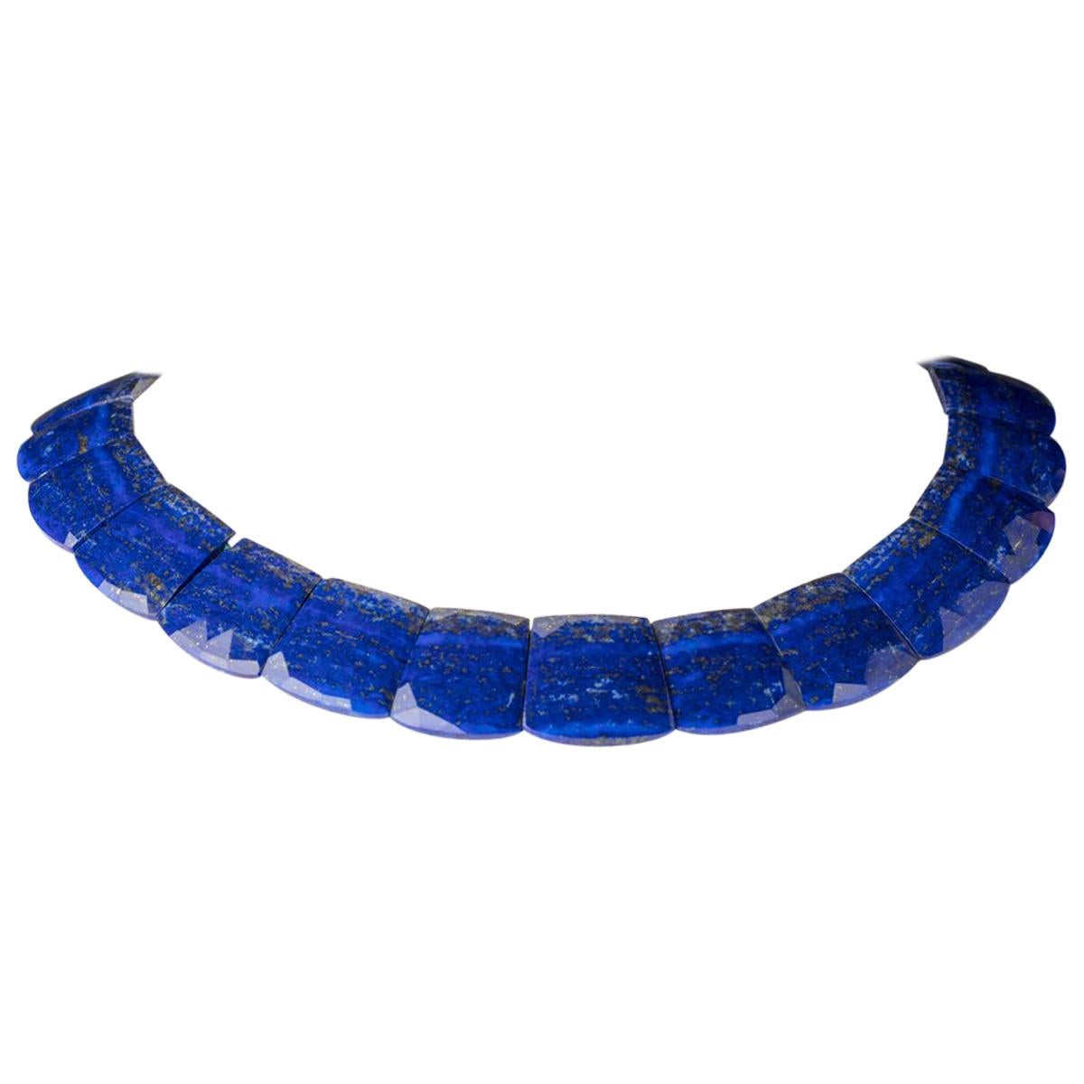 Faceted Lapis Lazuli Necklace with Sterling Silver Clasp