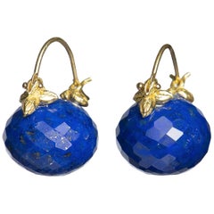 Gabrielle Sanchez Faceted Lapis Rondelle 18 Karat Flyer Earrings