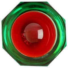 Faceted Large Red and Green Murano Sommerso Diamond Cut Glass Centrepiece Bowl