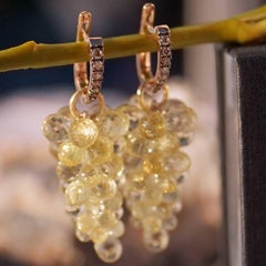 Faceted Lemon Citrine Grape Pendant total 21 ct Briolettes 14 Kt Round Eyelet 1x