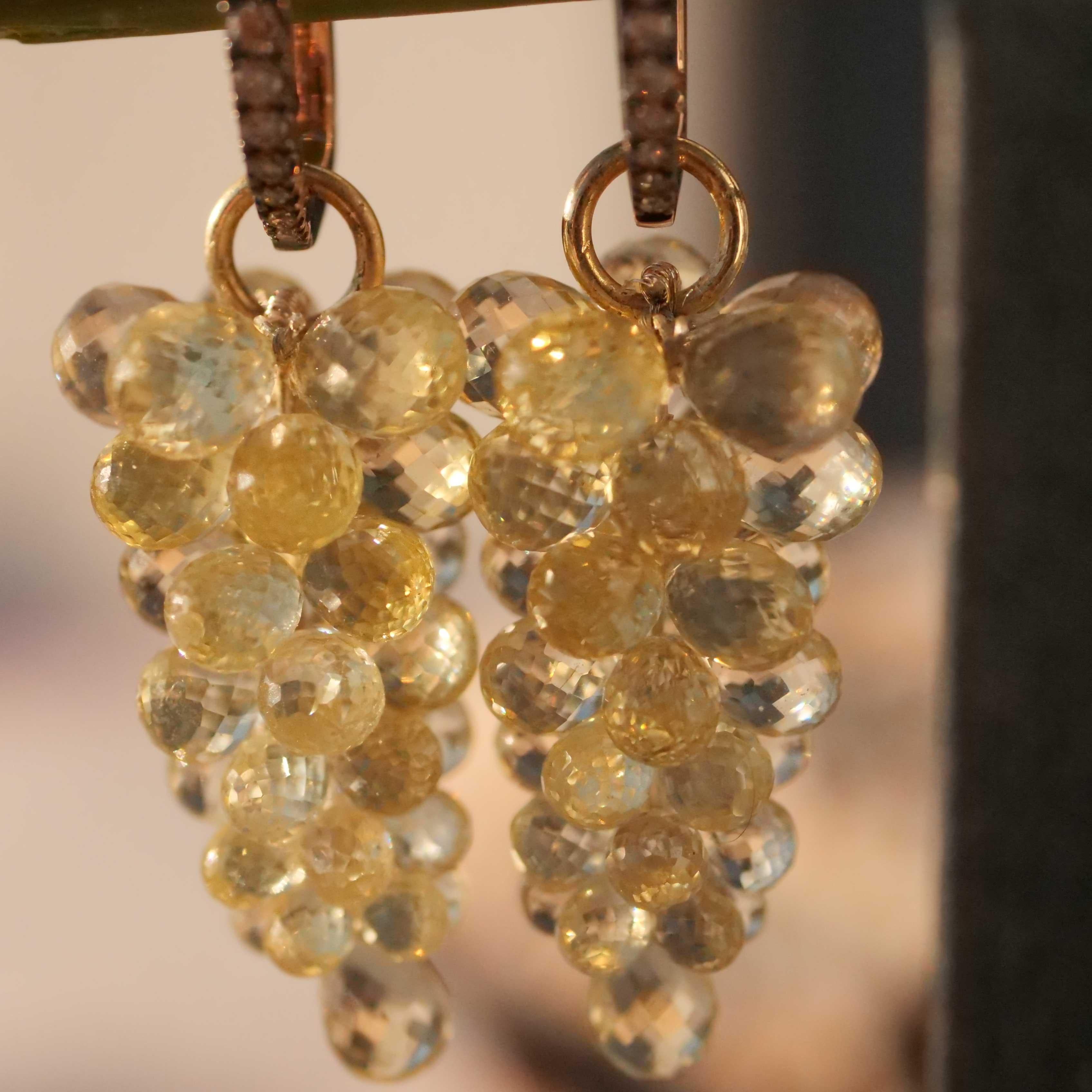 Modern Faceted Lemon Citrine Grape Pendant total 21 ct Briolettes 14 Kt Round Eyelet 1x For Sale