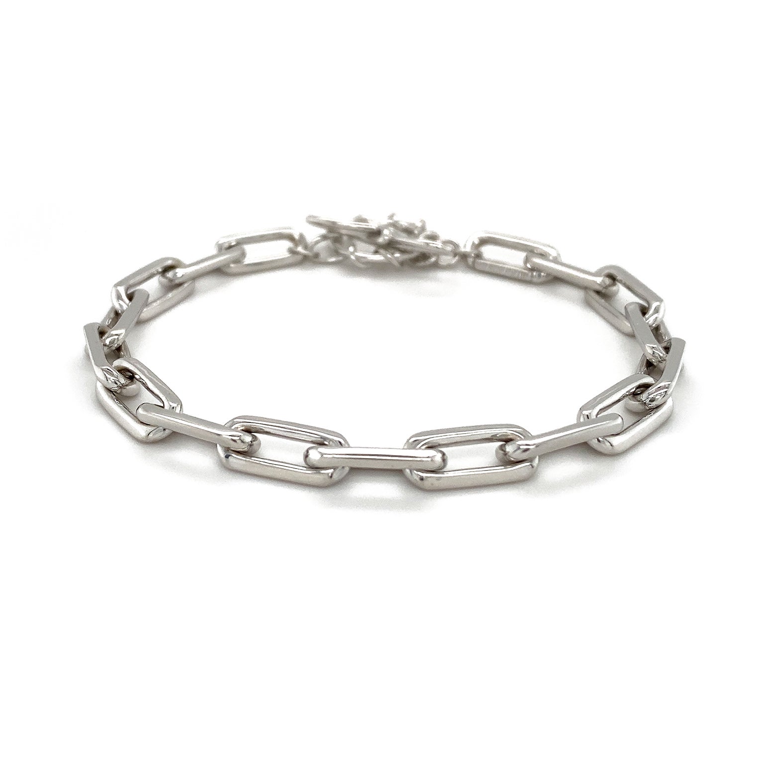 18K White Gold Faceted Link Chain Bracelet For Sale