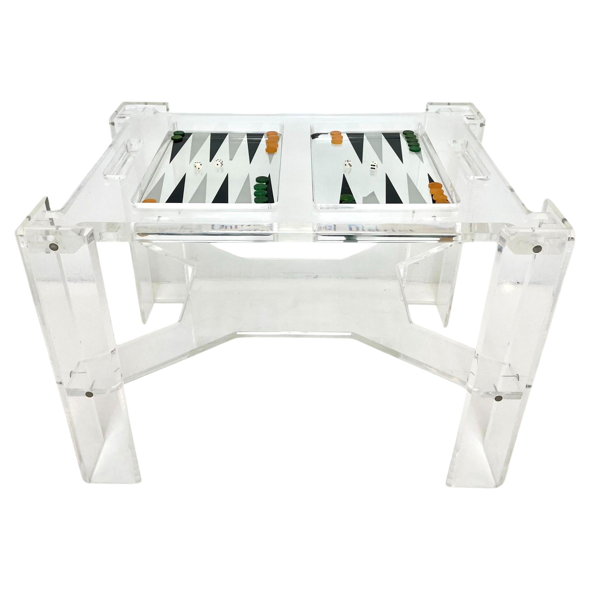 Faceted Lucite Backgammon Table by Charles Hollis Jones For Sale