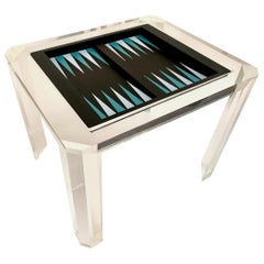 Faceted Lucite Backgammon Table with Removable Cover