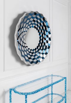 Faceted Mirror in Midnight Blue Colored Steel, Terrace by Jake Phipps