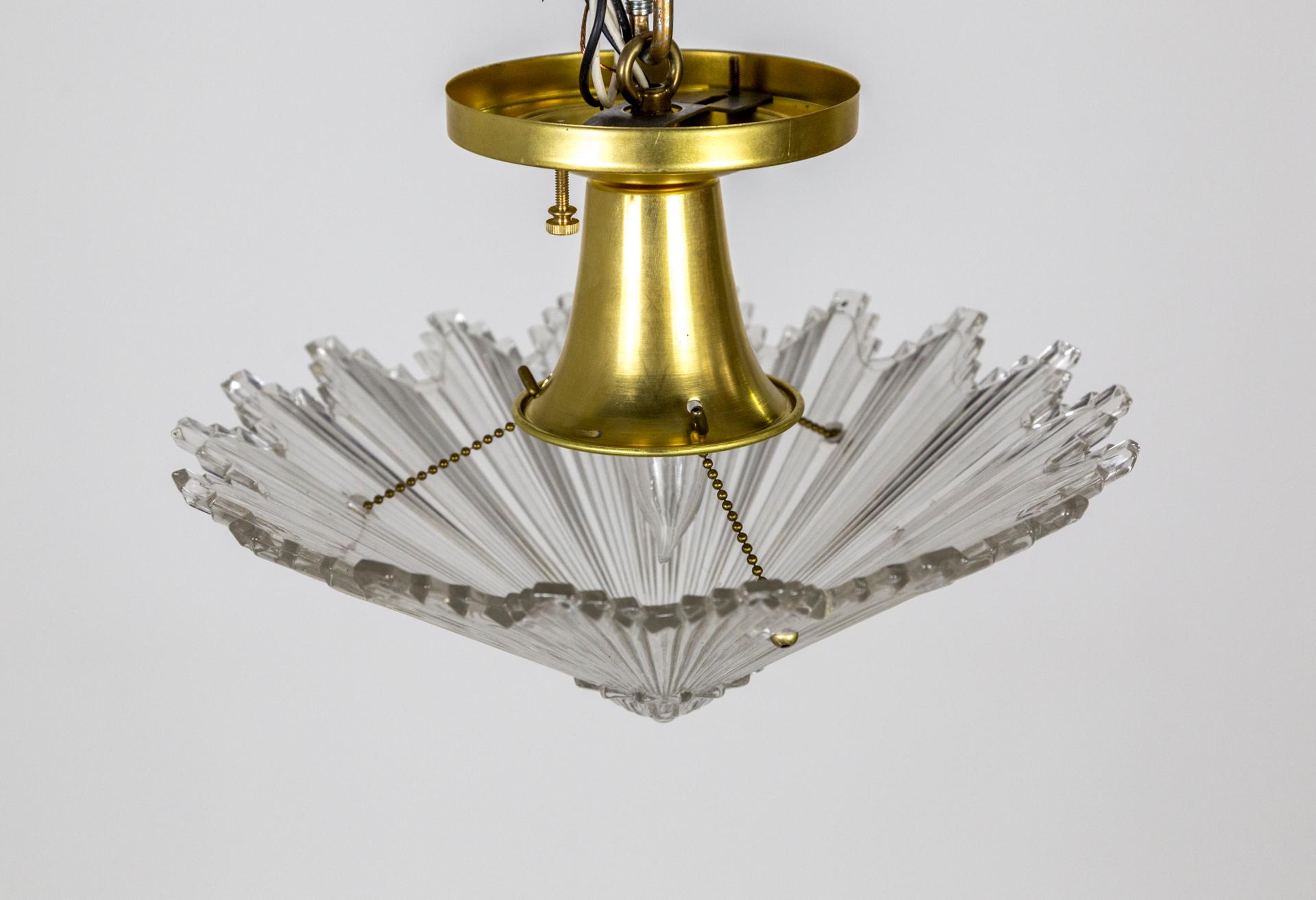 Mid-20th Century Faceted Molded Glass Star Light with Brass Mount