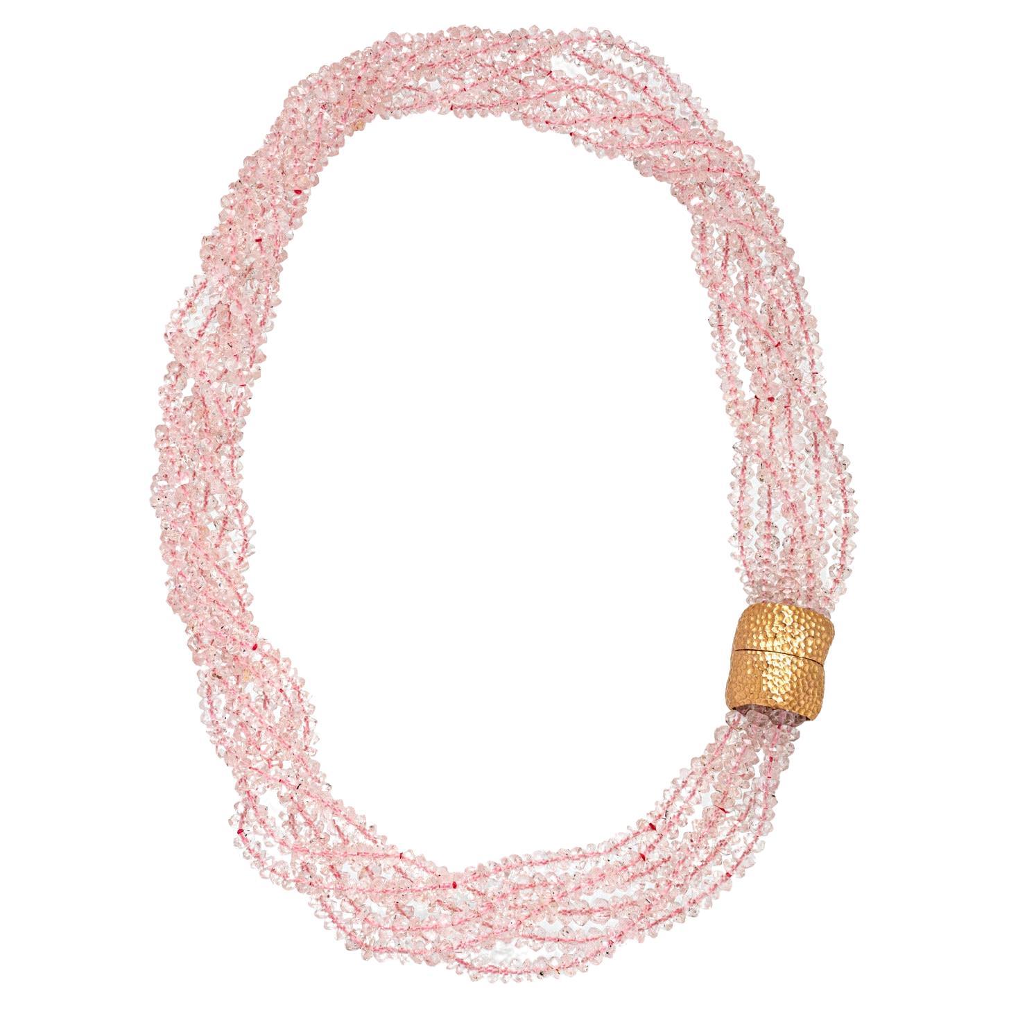 Faceted Morganite Bead Necklace with 18 Karat Rose Gold Clasp, by Gloria Bass For Sale