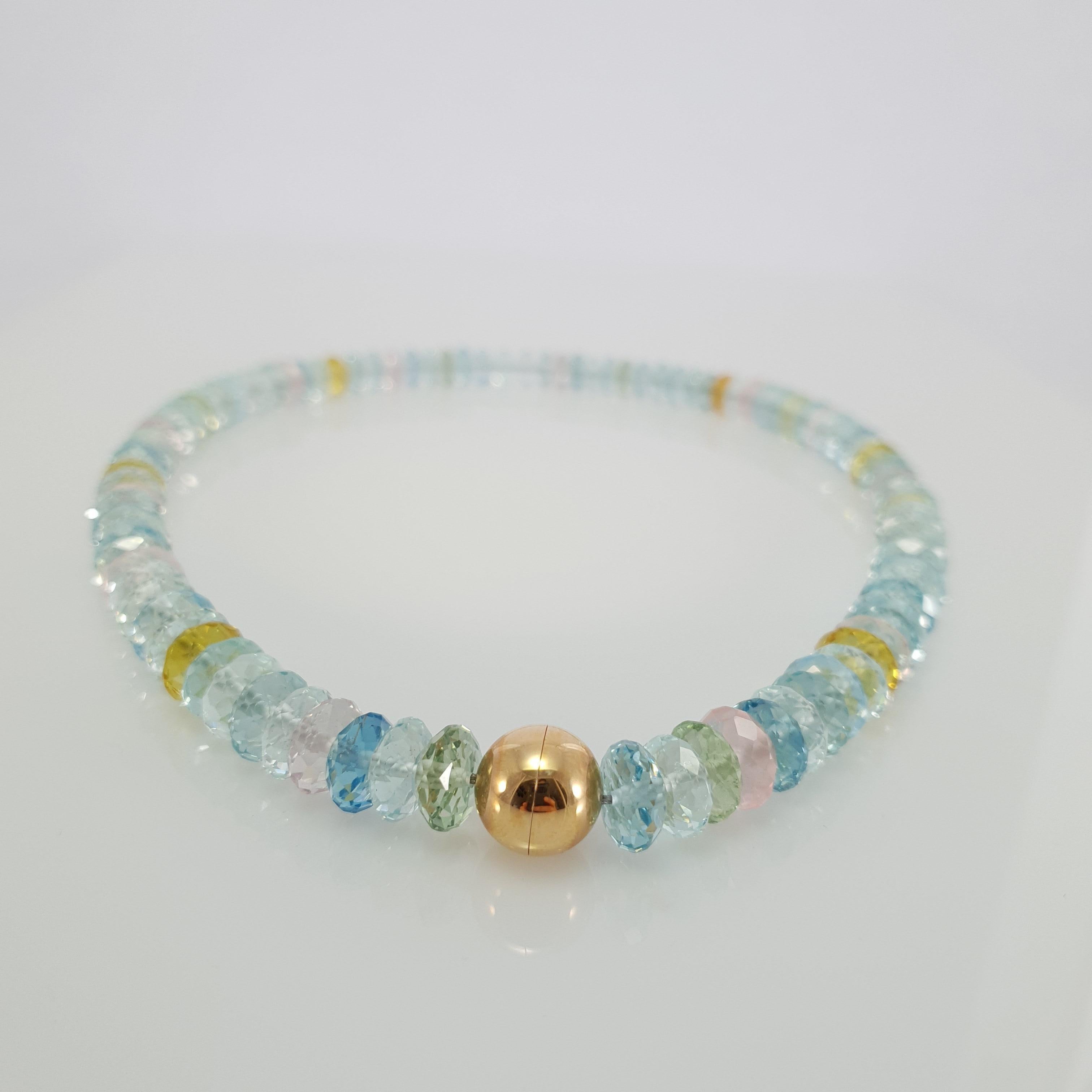 Faceted Multicolour Beryl Rondel Beaded Necklace with 18 Carat Rose Gold Clasp In New Condition In Kirschweiler, DE