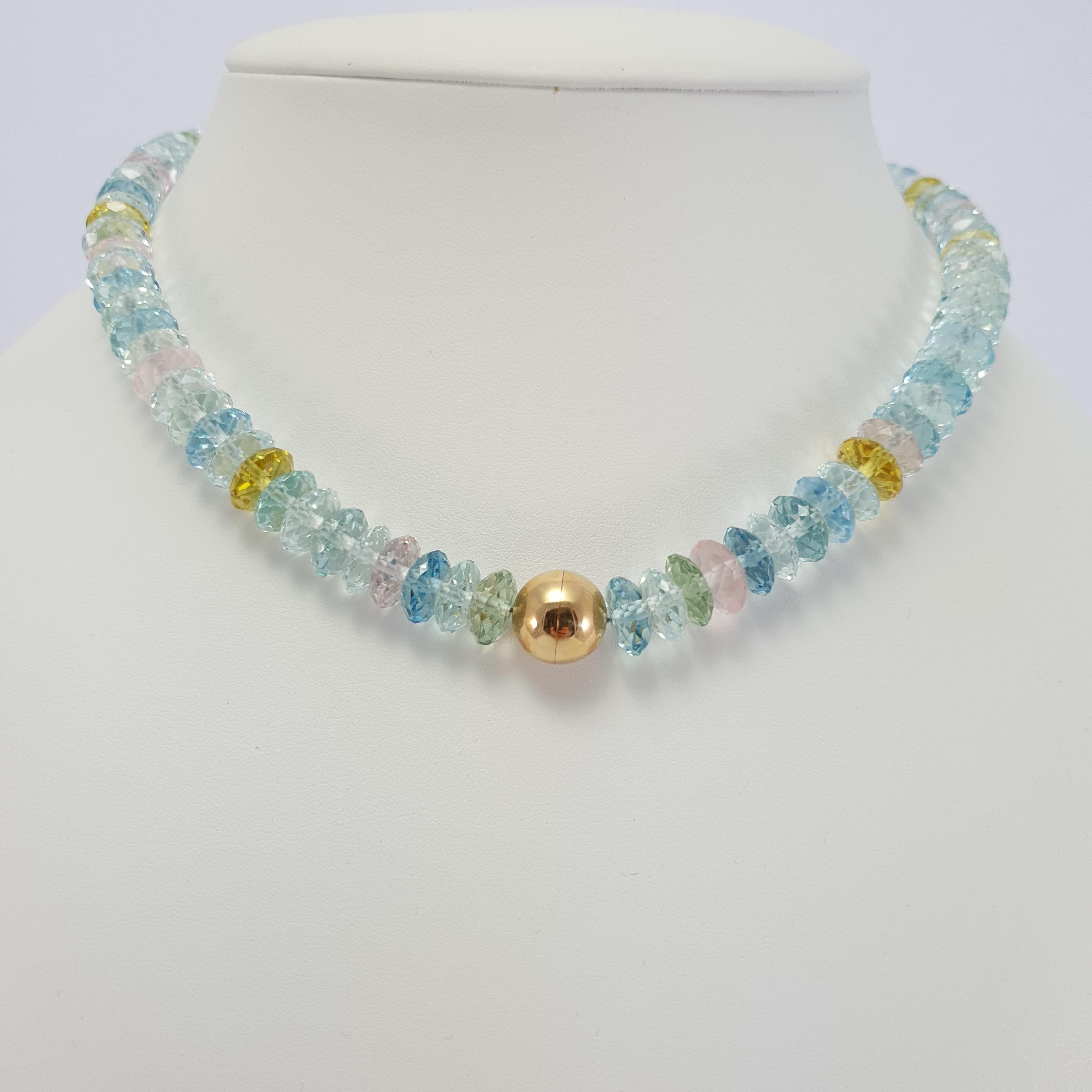 Faceted Multicolour Beryl Rondel Beaded Necklace with 18 Carat Rose Gold Clasp 1