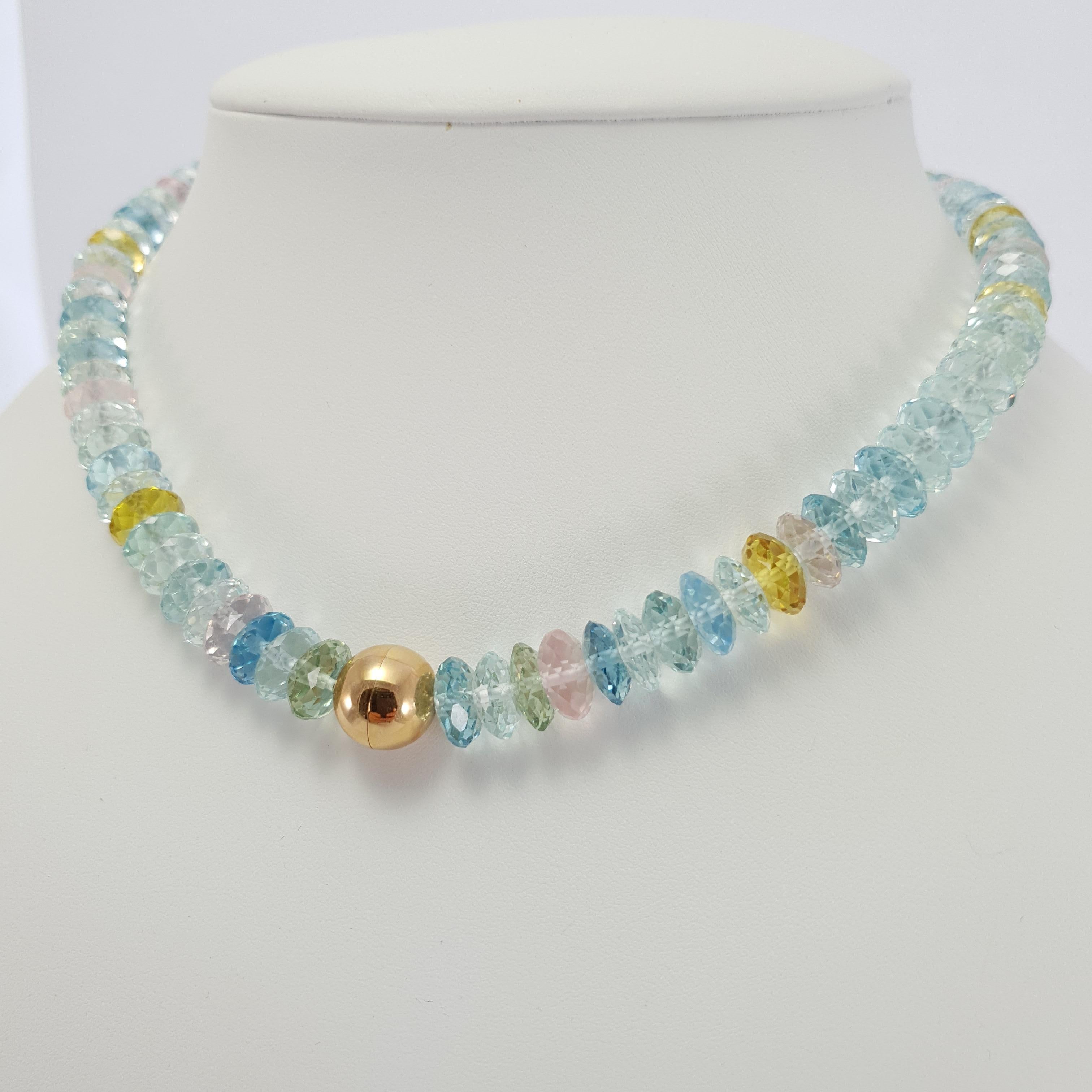 Faceted Multicolour Beryl Rondel Beaded Necklace with 18 Carat Rose Gold Clasp 3